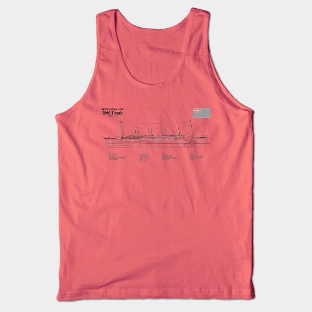 RMS Titanic ship plans. White Star Ocean Liner - SDpng Tank Top by SPJE Illustration Photography